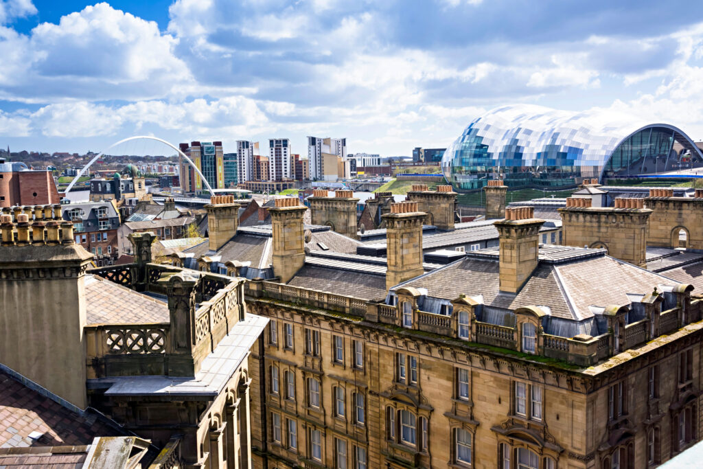 Newcastle City Skyline with the Millennium Bridge and The Sage in the distance.
